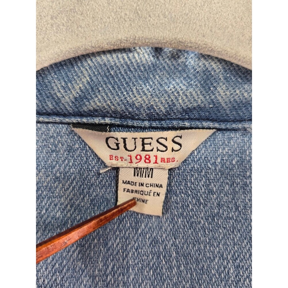 Guess Women's Denim Dress Medium Y2K Vintage Button Front Pocket - Picture 3 of 7
